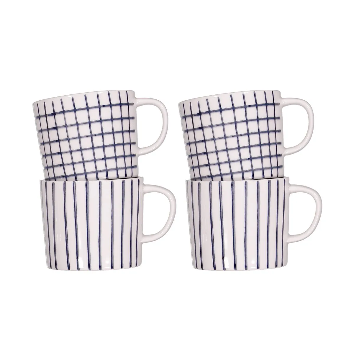 Designtorget Checks & Stripes keramikmuggar 4-pack